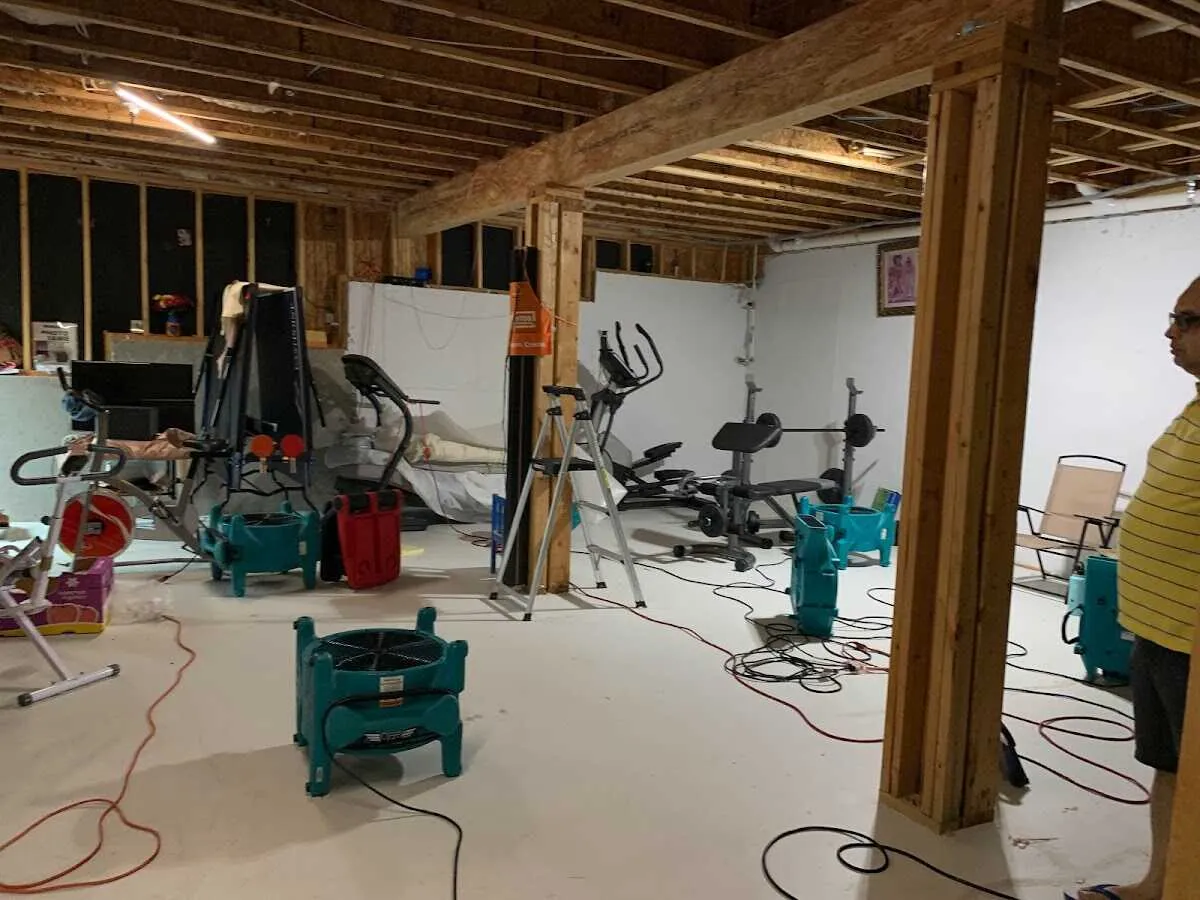 Basement drying equipment setup for Structural Drying in St. Louis
